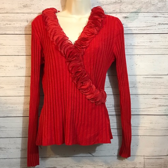 Belldini Sweaters - Belldini Red Ruffled  Sweater Size Large